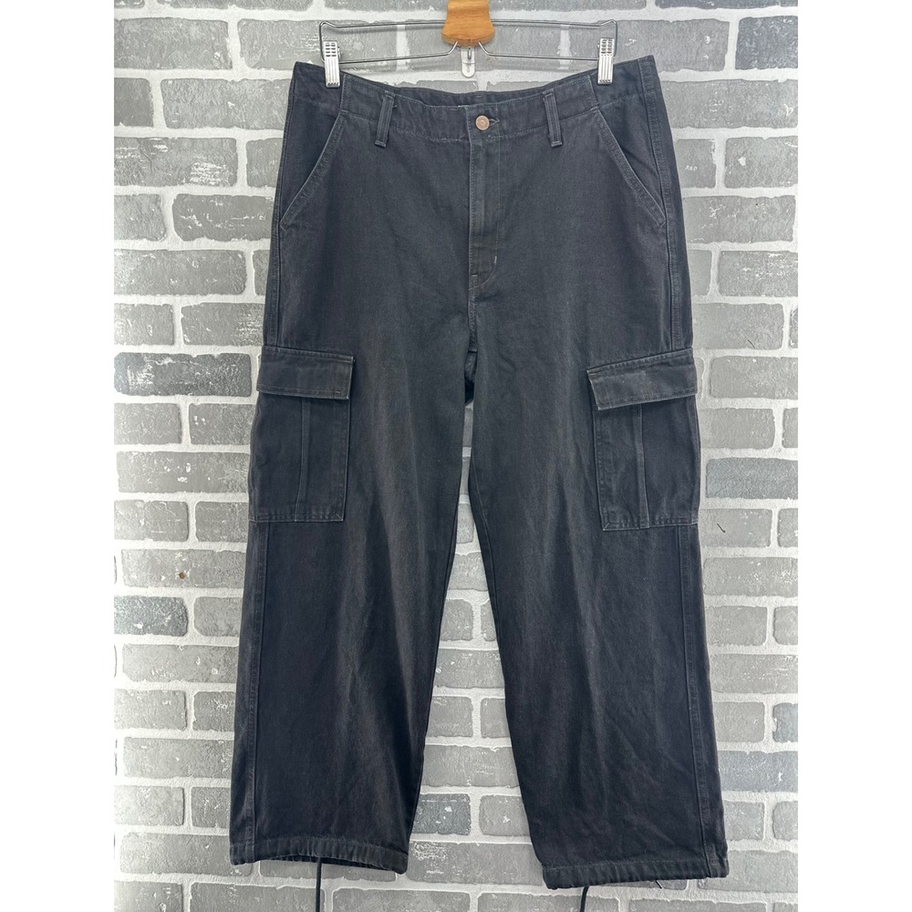 Levis 94 Baggy Cargo Pants Womens 31 Washed Black Wide Leg Utility Denim